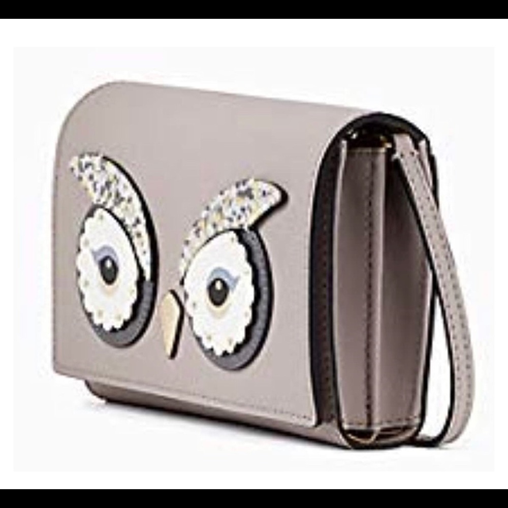 🦉 Kate Spade Owl Gray Leather Clutch Crossbody - Picture 4 of 4